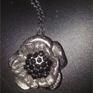 Extra Long 36" Rose Pendant Necklace with Black Stones 🖤